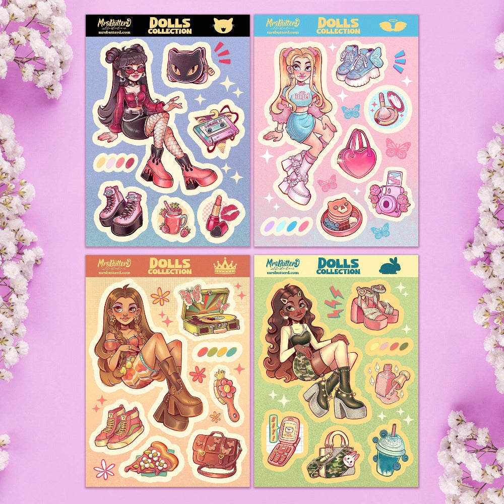 Dolls Collection Vynil Sticker Sheet Mrsbutterd