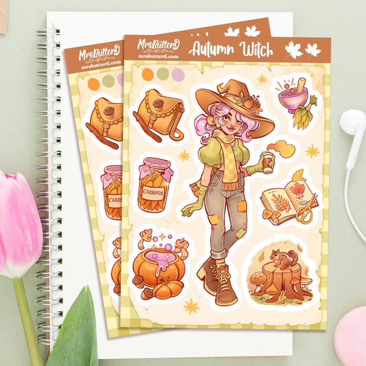 Autumn witch \\ Vinyl Sticker Sheet