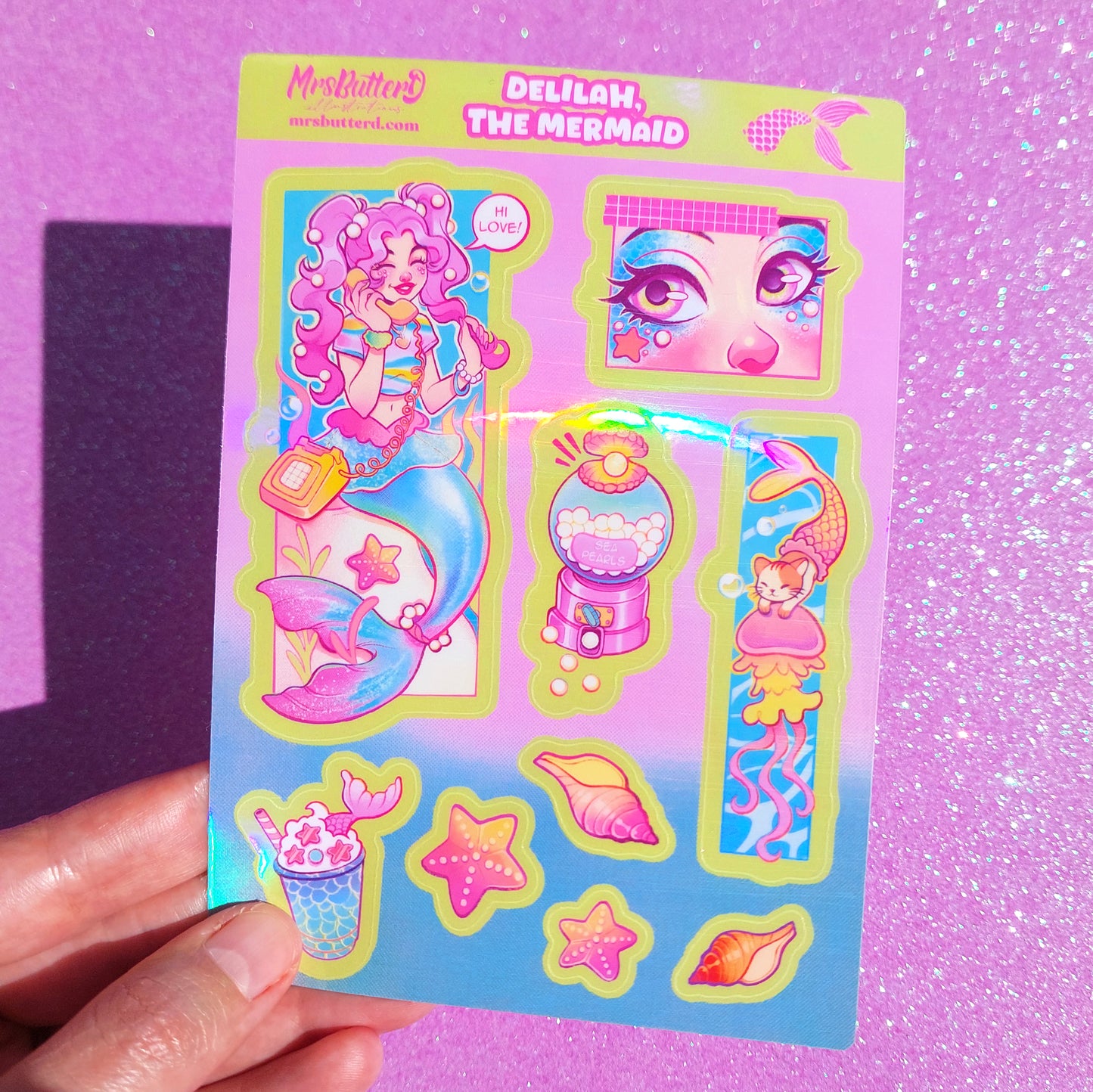 Delilah, The mermaid  \\ Vinyl Holographic Sticker sheet