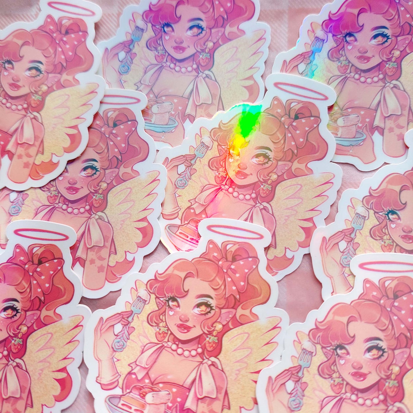 Strawberry Angel \\ Vinyl Holographic Sticker