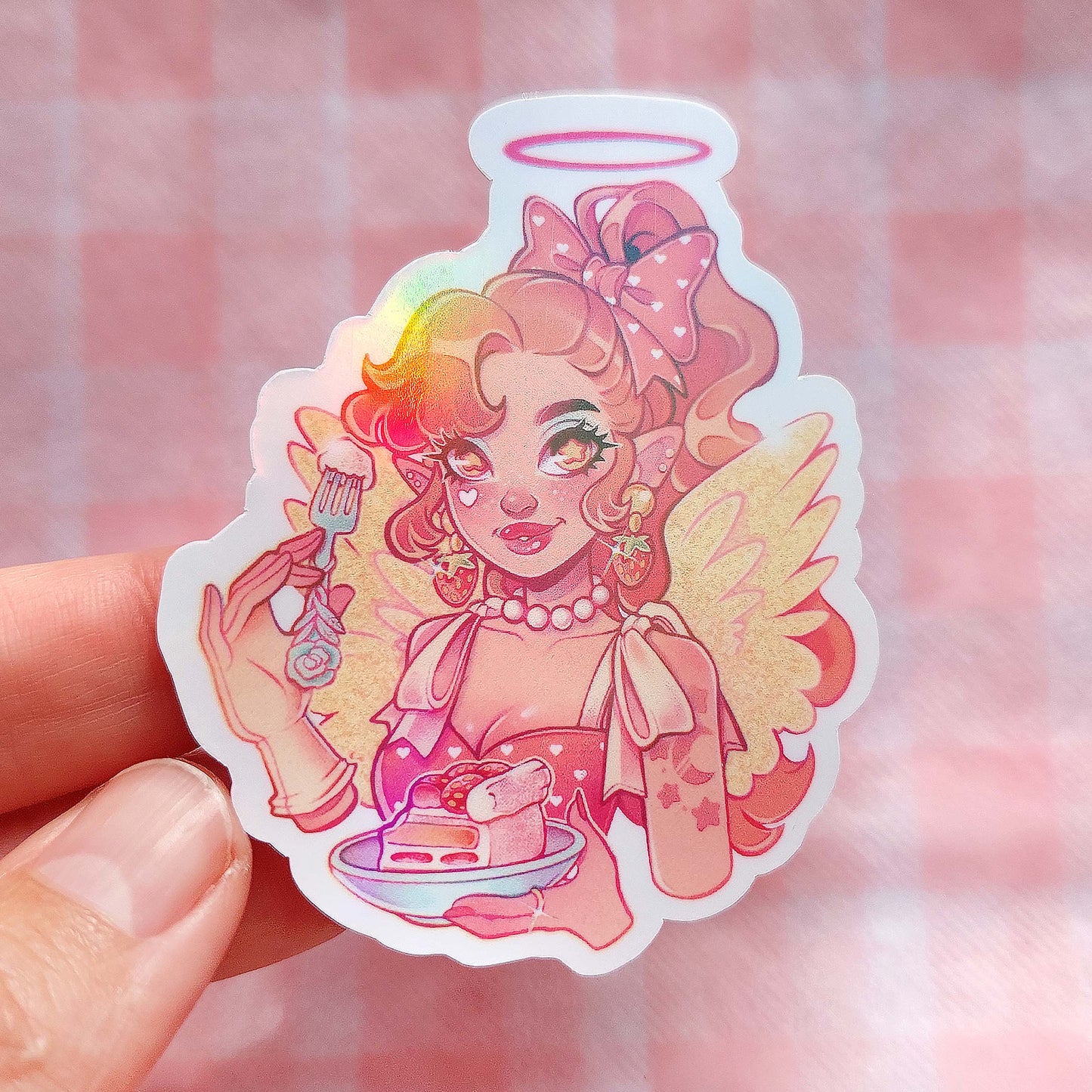 Strawberry Angel \\ Vinyl Holographic Sticker