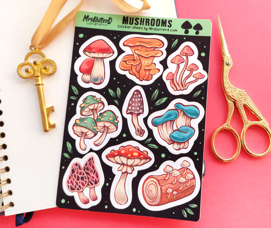 Mushrooms \\ Matte Vynil Sticker Sheet